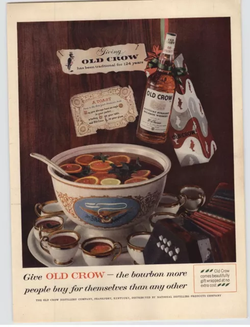 1959 Old Crow Kentucky Bourbon Whiskey In Punch Bowl Vintage Magazine Print Ad