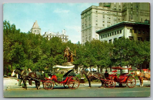 New York City NY Horse Drawn Carriage Downtown Streetview Chrome Postcard