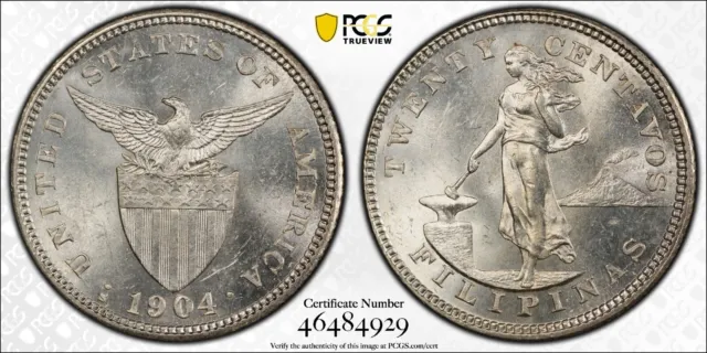 Silver 1904-S US Philippines 20 Centavos | PCGS MS63