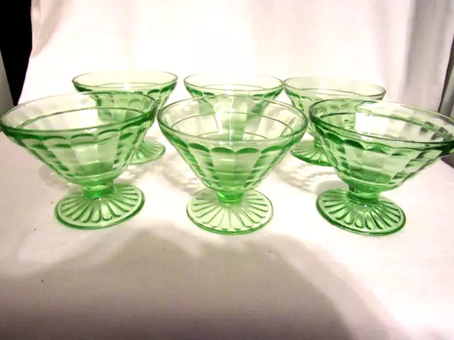 Anchor Hocking Block Optic sherbet dishes green uranium vaseline glass set of 6