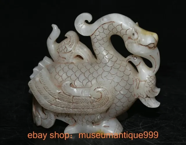 4" Old Chinese Hetian Jade Carving rosefinch Phoenix bird statue sculpture