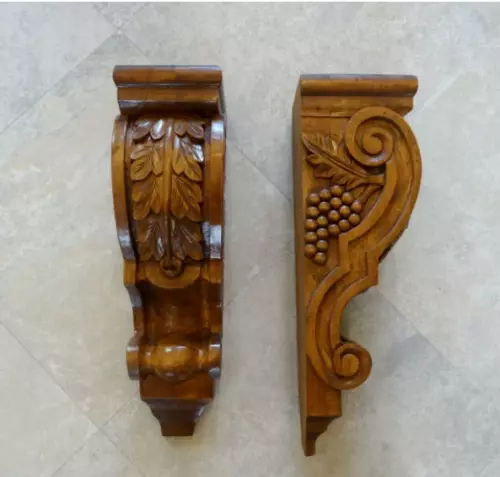 20" Vintage Style Hand Carved Wooden Corbels Wall Bracket Wall Hanging Pair Of 2