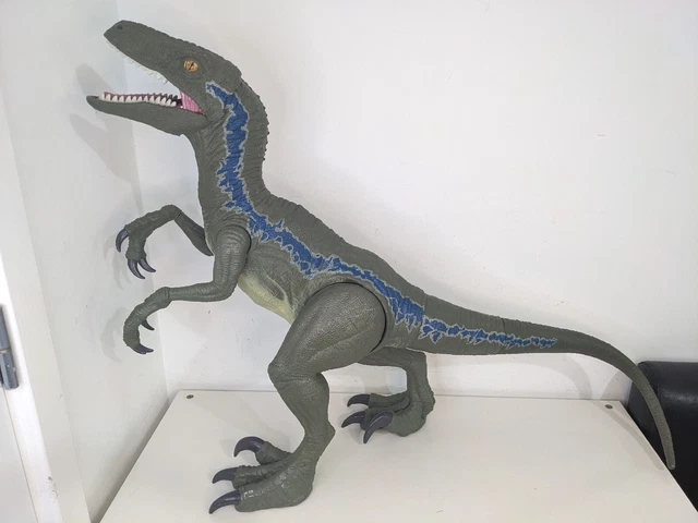 JURASSIC WORLD DINOSAUR Super Colossal Velociraptor Blue Figure Mattel ...