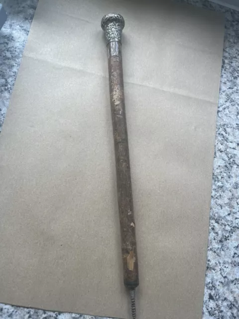 Silver Topped Walking Cane Broken