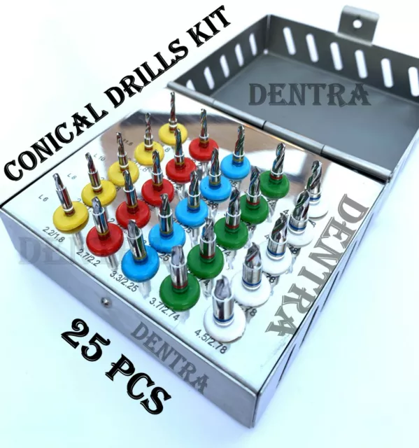 Dental Implant Conical Drills Kit 25 Pcs with Stoppers Surgical Tools NEW CE