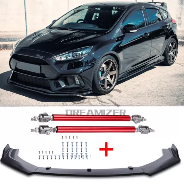 For Ford Focus ST RS Front Bumper Lip Spoiler Splitter kits + Red Strut  Rods