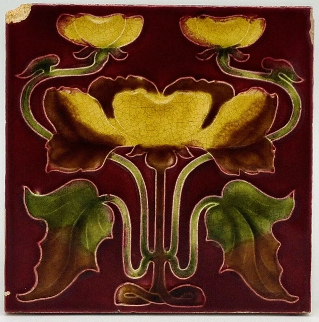 Antique Fireplace Tile Art Nouveau Floral Design T & R Boote Ltd C1905 AE3
