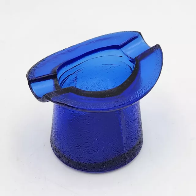 Vintage Cobalt Blue Glass Top Hat Ash Tray Bullseye Bottom Pattern Small 2.5 x 3