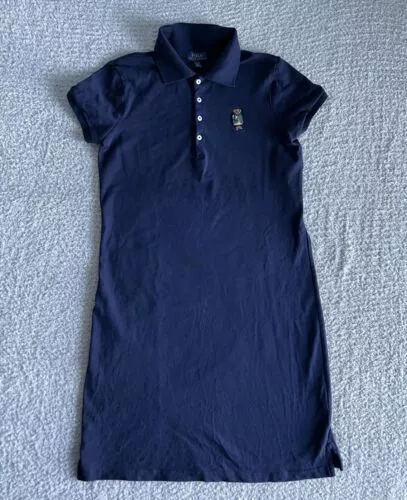 Polo Ralph Lauren Women's Shirt Dress XL 16 Navy Blue Polo Bear Stretch