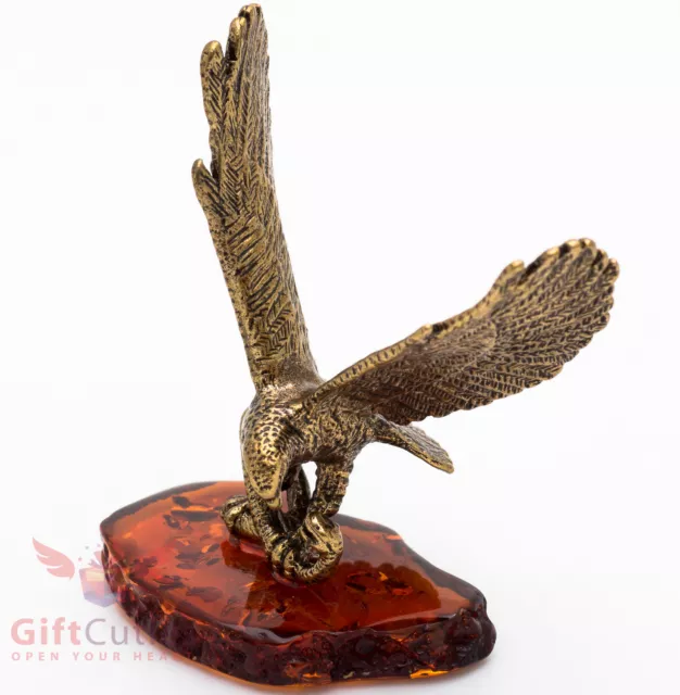 Solid Brass Amber Figurine bird Eagle Peregrine Falcon Hawk catch Snake IronWork 3