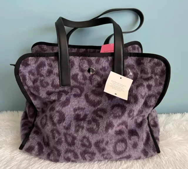 Kate Spade Tote Purse Bag Morley Leopard Furry Fleece Purple Multi