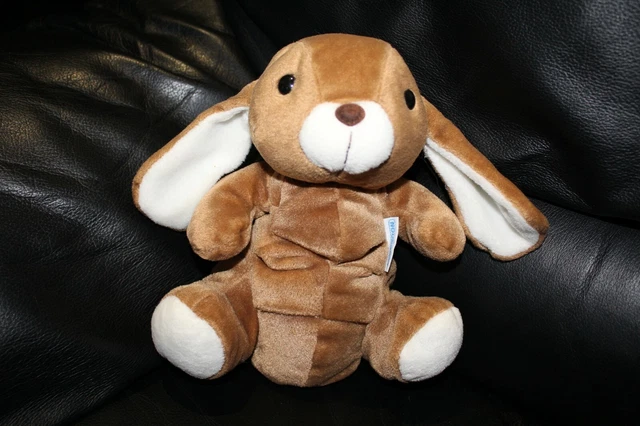 Doudou peluche lapin marron et blanc NOUNOURS plies ventre 23 cm TTBE