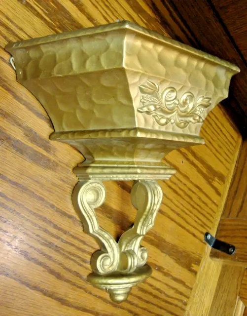Vtg Mid-Century Gold HOMCO Ornate Scrolled Floral Wall Mount Planter Decor   282
