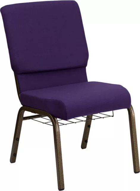 10 PACK 18.5'' Wide Royal Purple Fabric Church Chair w/ Book Rack and Gold Frame