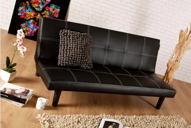 Single Faux Leather Sofa Bed In Black
