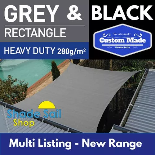 Shady Lady Rectangle Shade Sails 280gsm Black Grey Multi Sizes Super Strong 95%