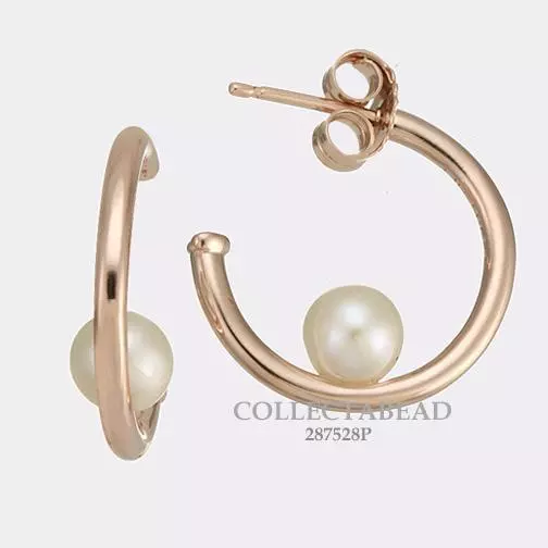 Authentic Pandora Silver PANDORA Rose™ Contemporary Pearl Hoop Earrings 287528P