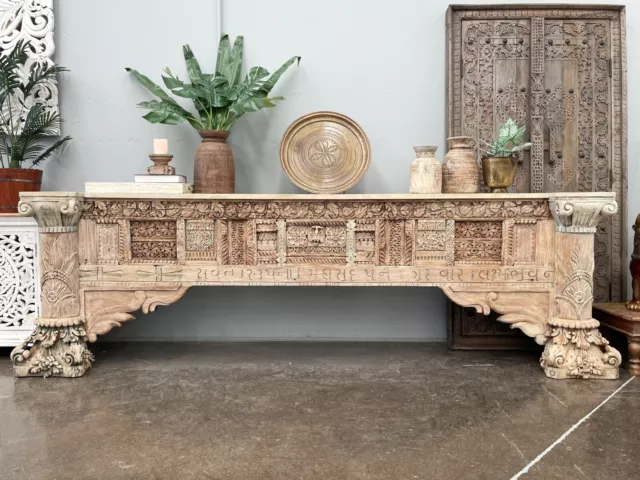 Reclaimed Indian Antique Hand Carved Timber Ethnic Console Long Boho Hall Table