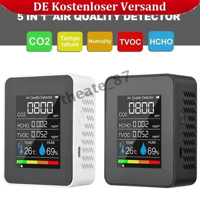 Misuratore Qualit&agrave; Aria 5in1 Hancaner - CO2, TVOC, HCHO, Temperatura, Umidit&agrave;