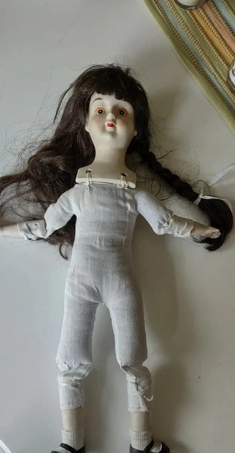 Rag Doll 18" Cloth Body Bisque Porcelain Limbs Head Painted Face vintage