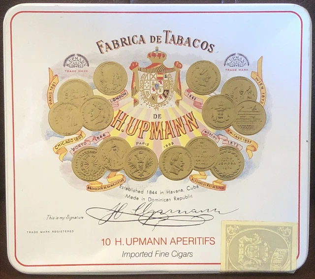 H Upmann Aperitifs Imported Fine Cigars Empty Tin Box Fabrica de Tabacos Vintage
