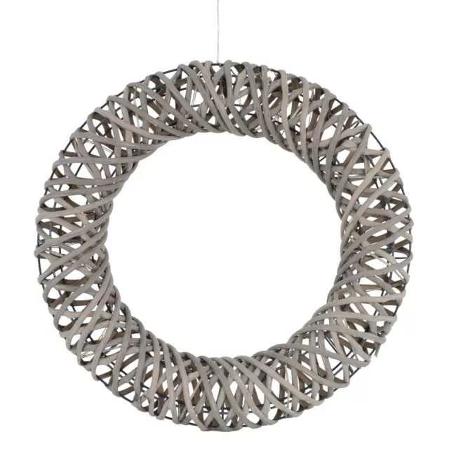 Corona decorativa de navidad ø40cm con luces LED guirnalda de metal y ratán gris 2