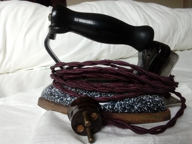 Old British diamix electric iron with box.