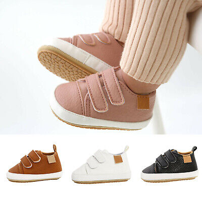 Infant Baby Girls Boys Sneaker Trainer Leather Soft Anti-Slip Rubber Sole Shoes