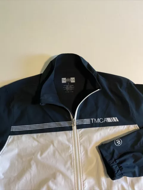 Travis Mathew Mens Large Full Zip TM CA Golf Jacket Blue/White Small Flaw*