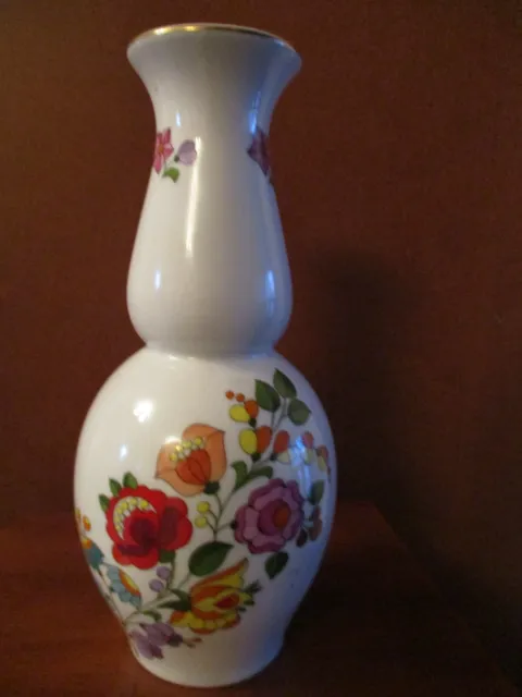 Vintage Kalocsa Hand Painted Porcelain Floral Design Bulbous Vase Hungary