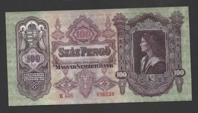 100 Pengo Very Fine Crisp Banknote From  Hungary 1930  Pick-98