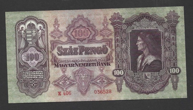 100 Pengo Very Fine Crisp Banknote From  Hungary 1930  Pick-98