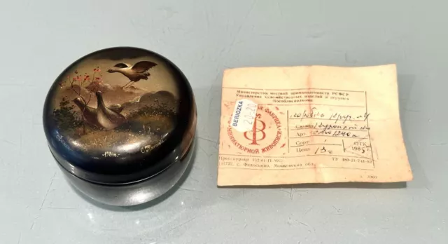Vintage 1984 Russian Fedoskino Lacquer Gooses Painted Wood Trinket Jewery Box