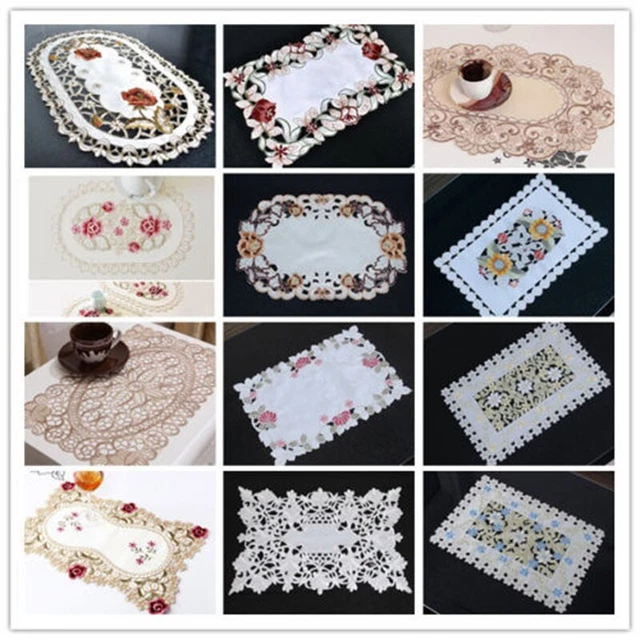 Dîner Placement Table Tapis Vintage Brodé Dentelle Tissu Napperon - Ovale