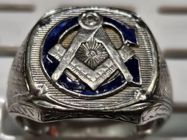 14K Diamond Art Deco Masonic Ring, Freemason, 16(+) Grams