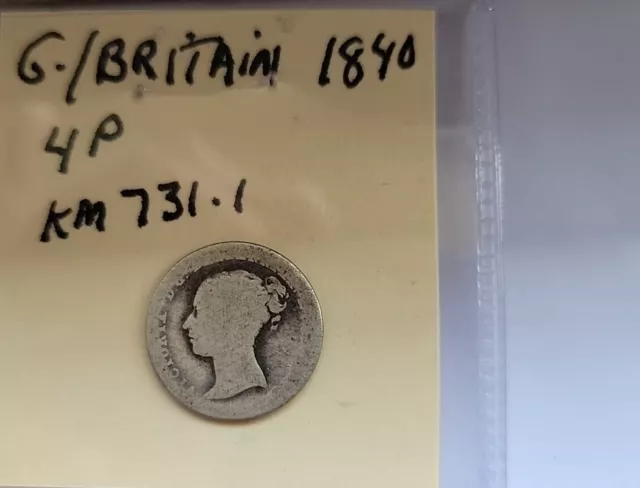 1840 Great Britain Silver 4 Pence Scarce Coin 1430