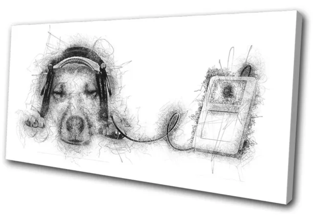 Cute Dog Music DJ Scribble Animals SINGLE CANVAS WALL ART Picture Print