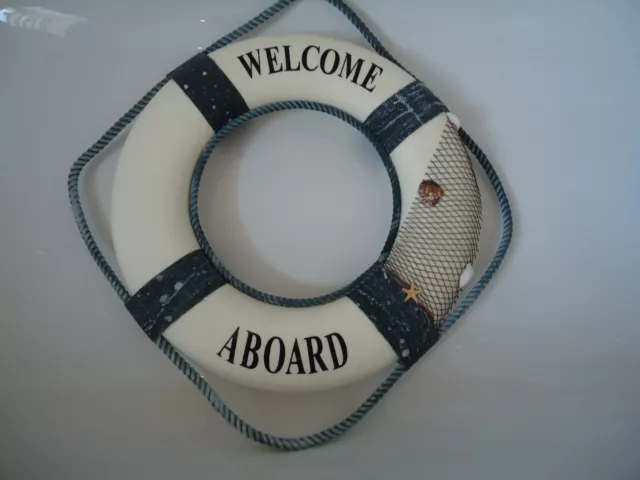 Lifering Welcome Aboard Blue & White Ship Boat Net Bathroom Lifebuoy Life Belt