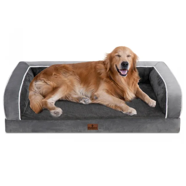 Dark Gray Orthopedic X-Large Dog Bed 3Side Memory Foam Bolster Pet Sofa w/ Cover
