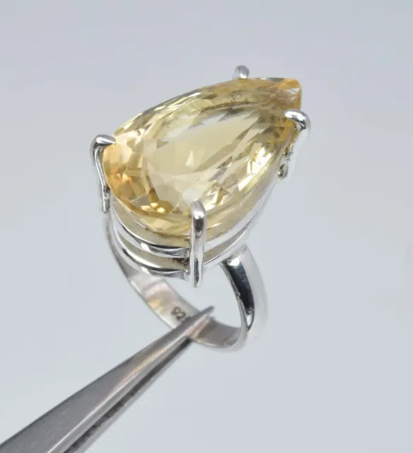 925 Solid Sterling Silver Faceted Yellow Citrine Ring -7 us I780