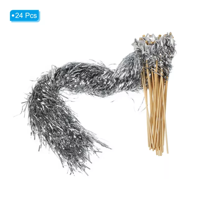 24 Stck. Feenstäbe glänzende Streamer mit Glocken Metallic Folie Fransenparty, Silber 3