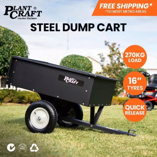 PLANTCRAFT 270kg Steel Dump Cart for Ride on Mower ATV Metal Garden Trailer