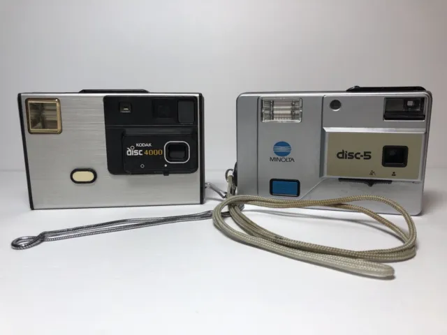 Cámara de disco Kodak 4000 vintage años 80 y cámara de disco Minolta-5 con correa de muñeca