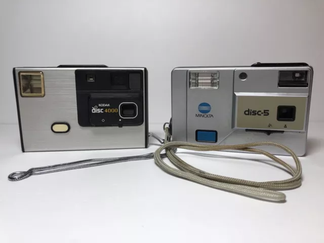 Vintage 80's Kodak disc 4000 Camera and Minolta Disc-5 Camera With Wrist Strap