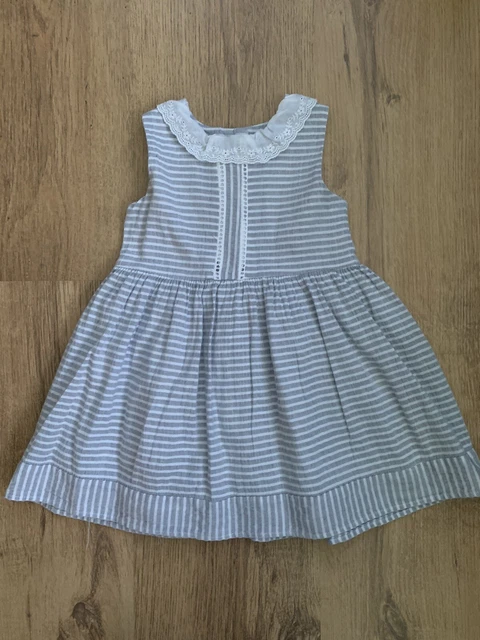 Baby Girl Next Collared Grey & White Striped Sleeveless Dress 9-12 Months