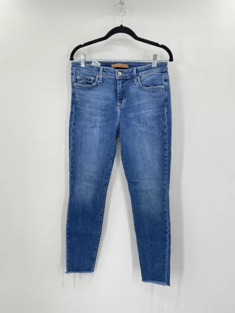 Joes Jeans 29 Icon Mid rise Skinny Ankle Medium Blue 90s Wash Raw Distressed Hem
