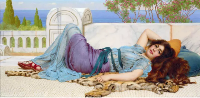 John William Godward "Mischief and Repose" Blue Artwork PAPER or CANVAS Quality