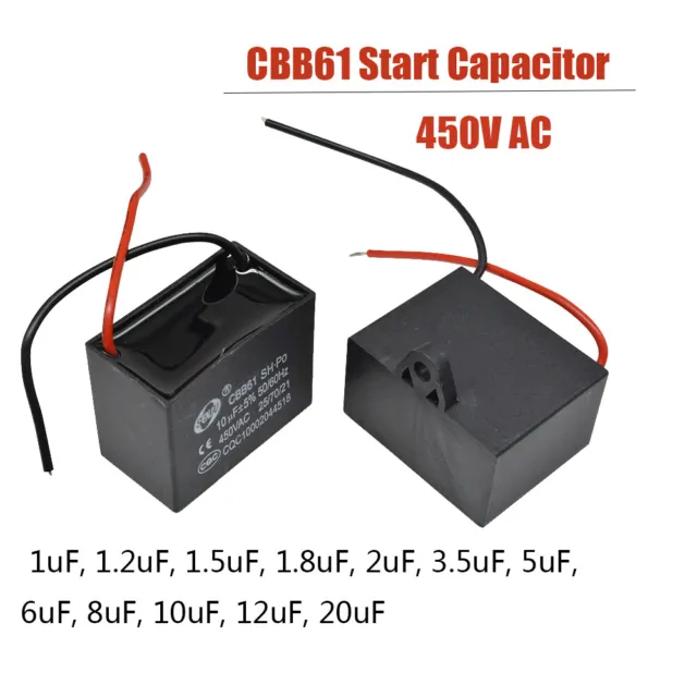 CBB61 450V AC 1/1.5/1.8/2/3.5/5/6/8/10/20 UF Fan Motor Start Speed Capacitor