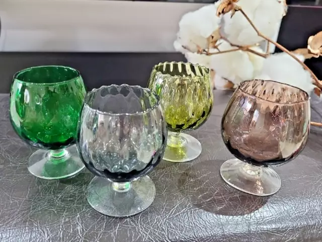 4 Vintage Brandy Balloon  Coloured Glass Goblets/Wine glass 100 ml hand blown