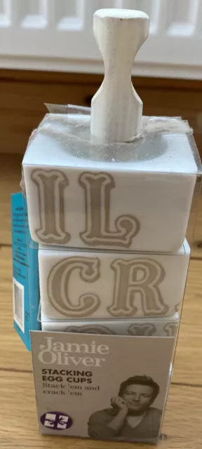 Nuovo supporto per uova in ceramica Jamie Oliver grigio impilabile torre crepa yum immersione ebollizione